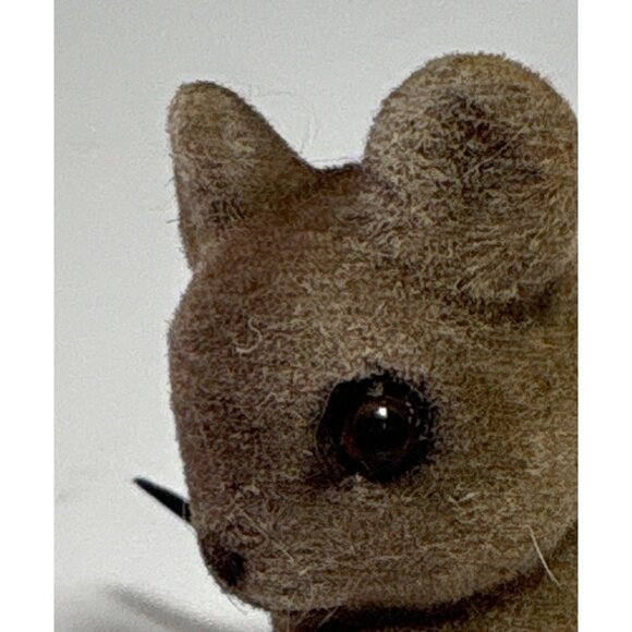 Flocked Mouse Figurine Brown Miniature Collectible 1.5" Realistic Eyes Cute Vtg - Picture 5 of 6